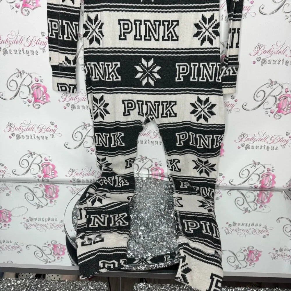 Victoria secret pink onesie long sleeve but flap waffle knit winter Pajamas - Picture 7 of 14